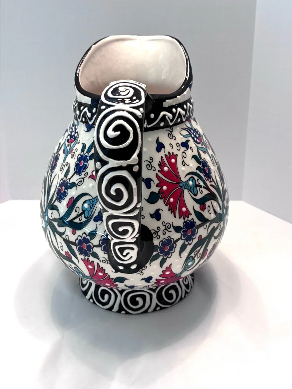 Nakkas Cini hand-painted Turkish ceramic pitcher